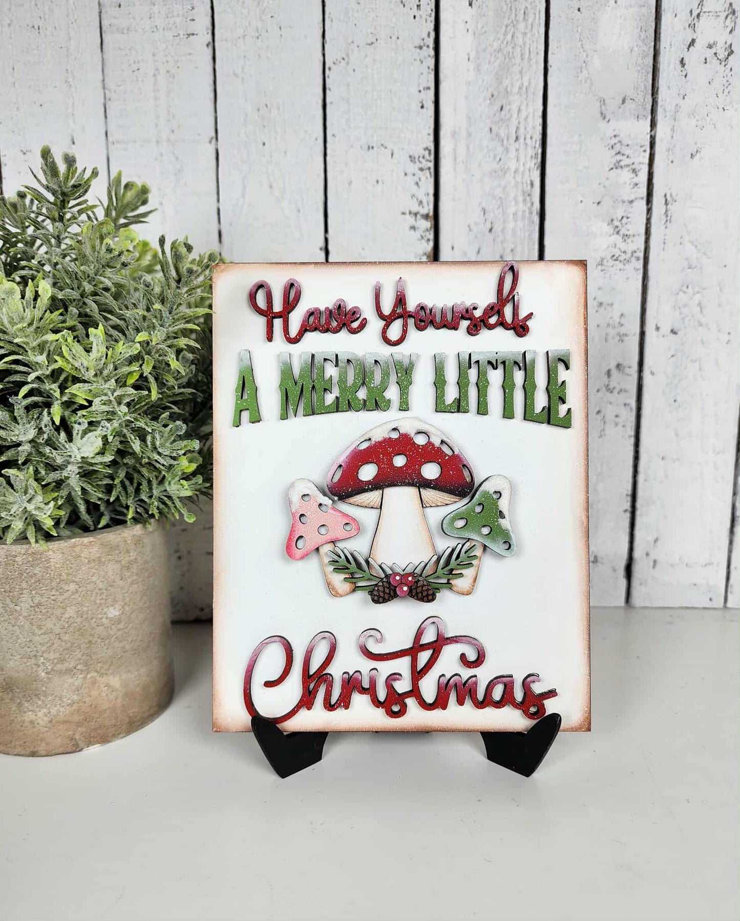 Mushroom Merry Christmas Farmhouse Insert