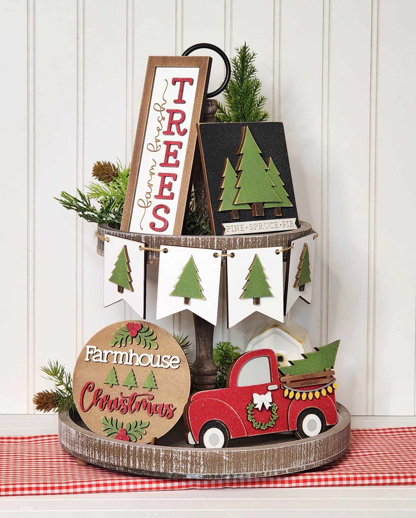 Country Christmas Tree Farm Tiered Tray