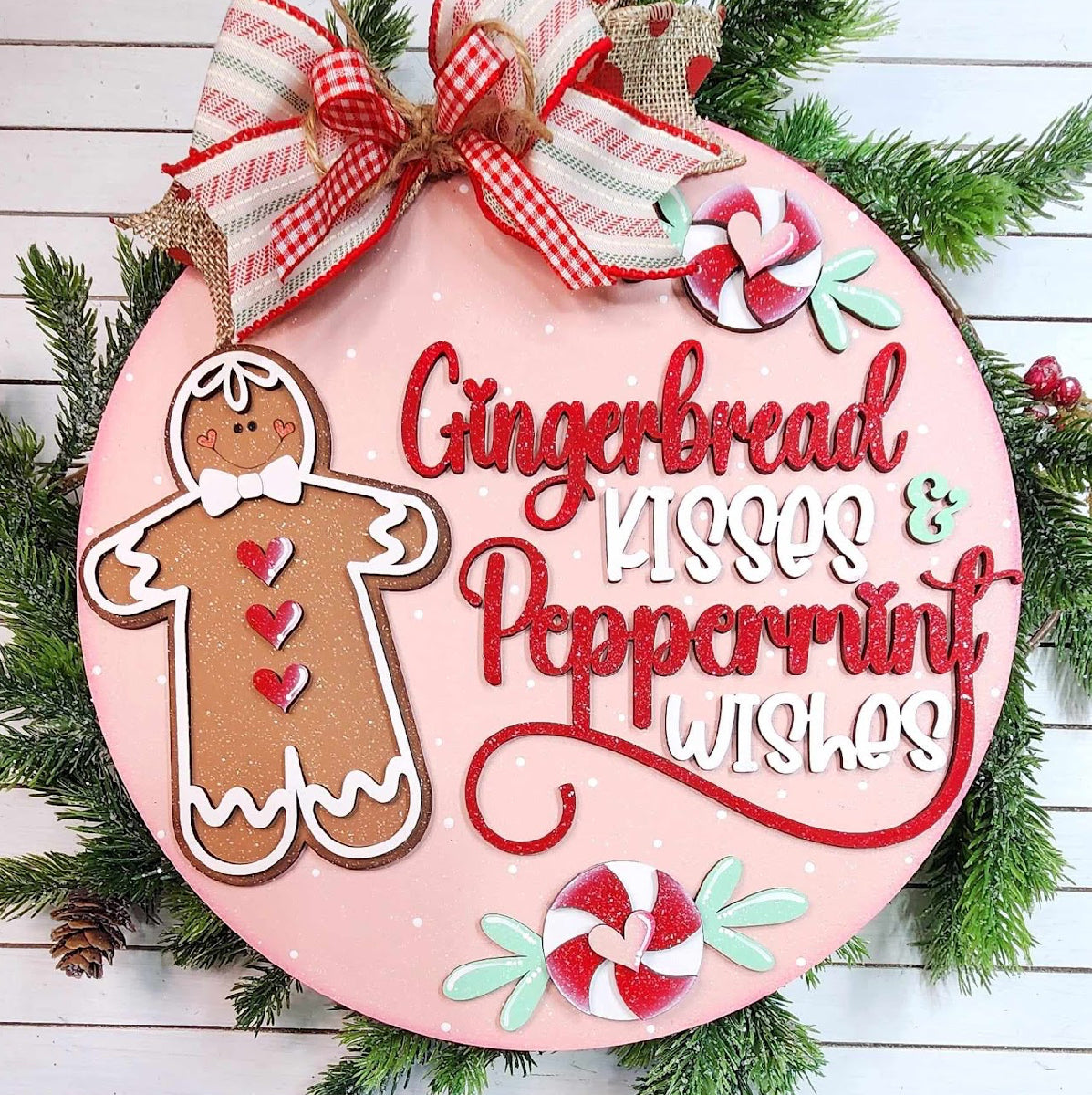 Gingerbread Kisses Christmas Door Hanger