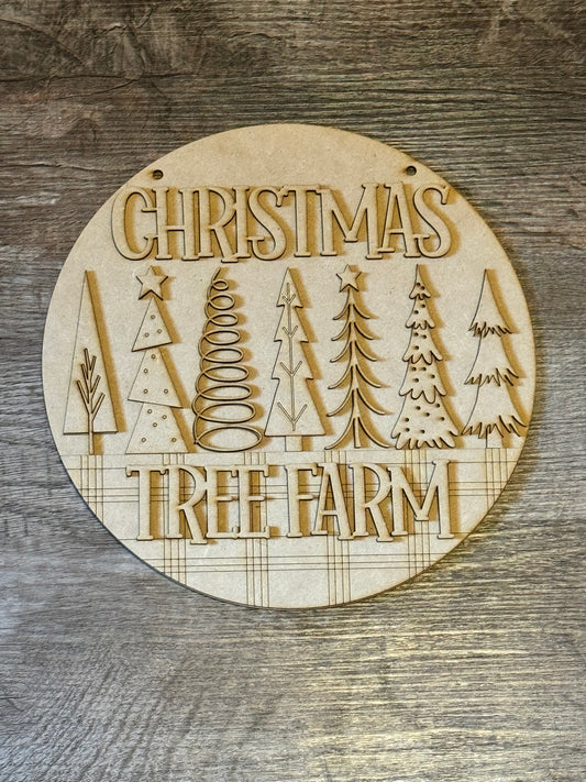 Farmhouse Christmas Tree Farm Round