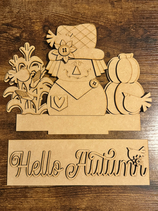 Hello Autumn Scarecrow Window Box Insert